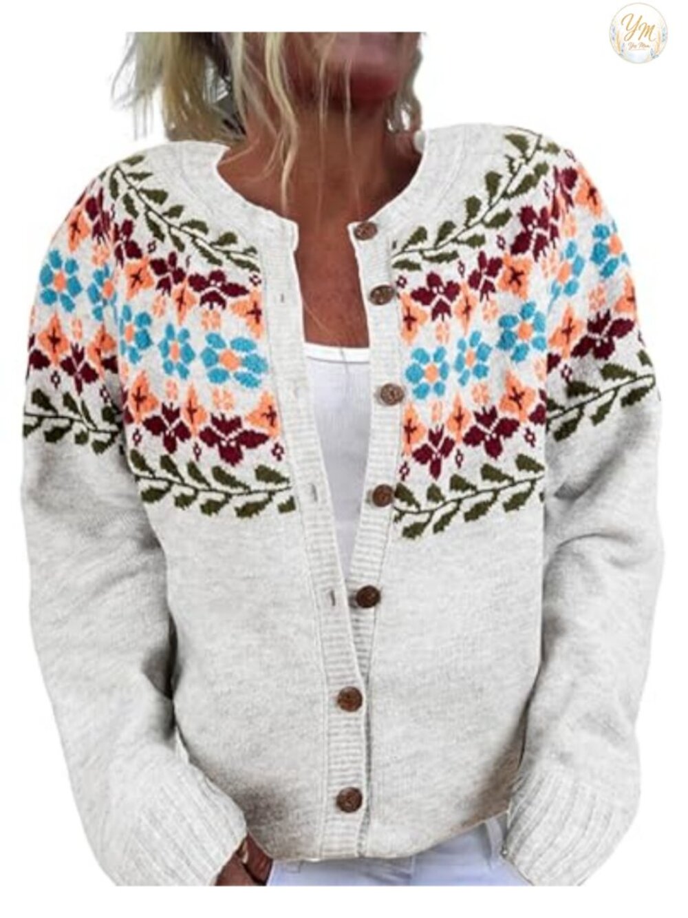 Women's Floral Christmas Tree Button Knit Cardigan Sweater